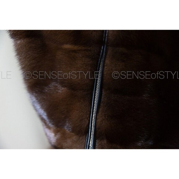 Loro Piana Mink Fur Leather Cashmere Vest Jacket Coat Brown 40 S 4 - Picture 4 of 10